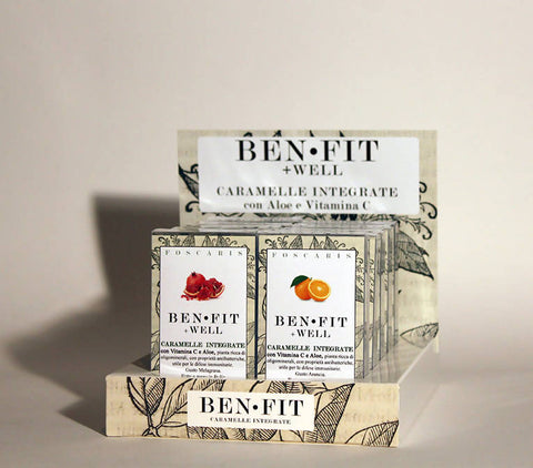 CARAMELLE IDEALI PER LE DIFESE, espositore da banco BENFIT +WELL