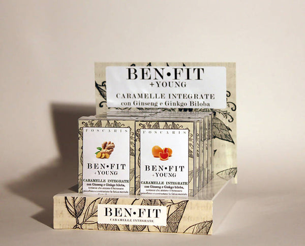 CARAMELLE IDEALI ANTIAGE, espositore da banco BENFIT +YOUNG