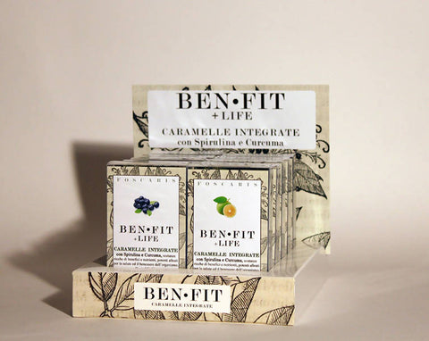 CARAMELLE IDEALI PER IL BENESSERE, espositore da banco BENFIT +LIFE