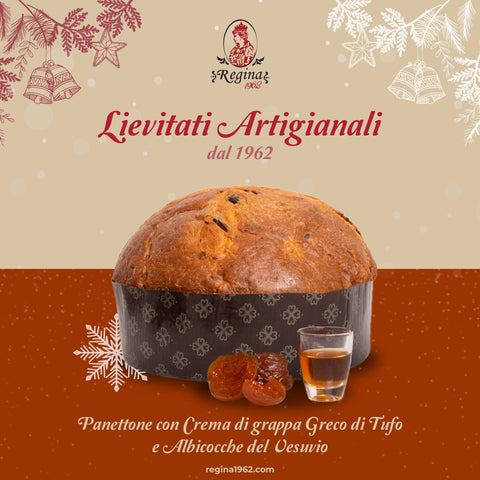 Regina Bakery - PANETTONE CON CREMA DI GRAPPA GRECO DI TUFO E ALBICOCCHE DEL VESUVIO - 1 kg